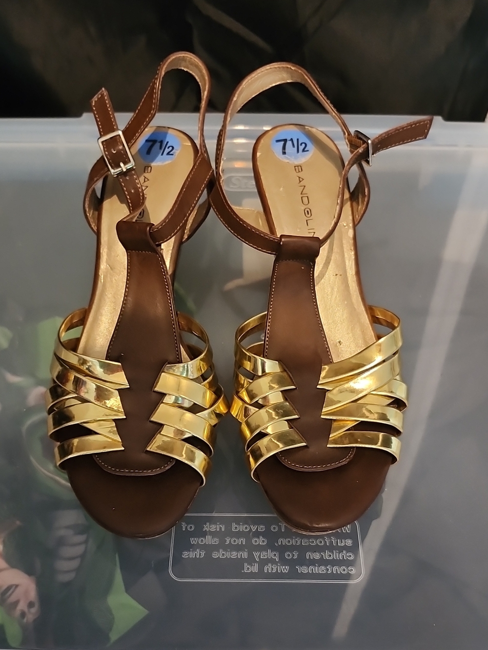 Bandolino Brown Sandals with Gold Metallic Straps